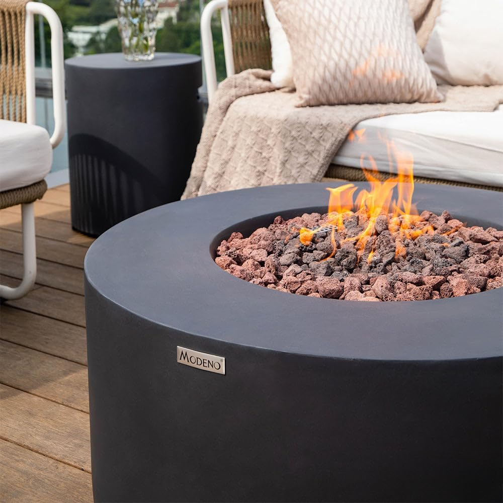 Modeno Venice Concrete Propane Fire Table, Outdoor Fire Pit Table/Patio Furniture, 50,000 BTU Auto-Ignition, Stainless Steel Burner, Lava Rock & Water Resistant Soft Cover Included