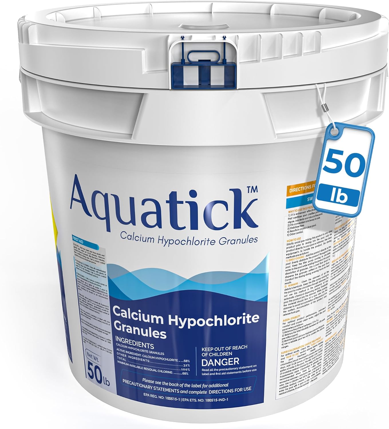 Pro-Grade Chlorine Pool Shock, 68% Cal-Hypo Granular Sanitizer, Prevents Bacteria & Algae, Restores Crystal Clear Water - Shock Treatment, Swimming Pool Chemical - 50Lb