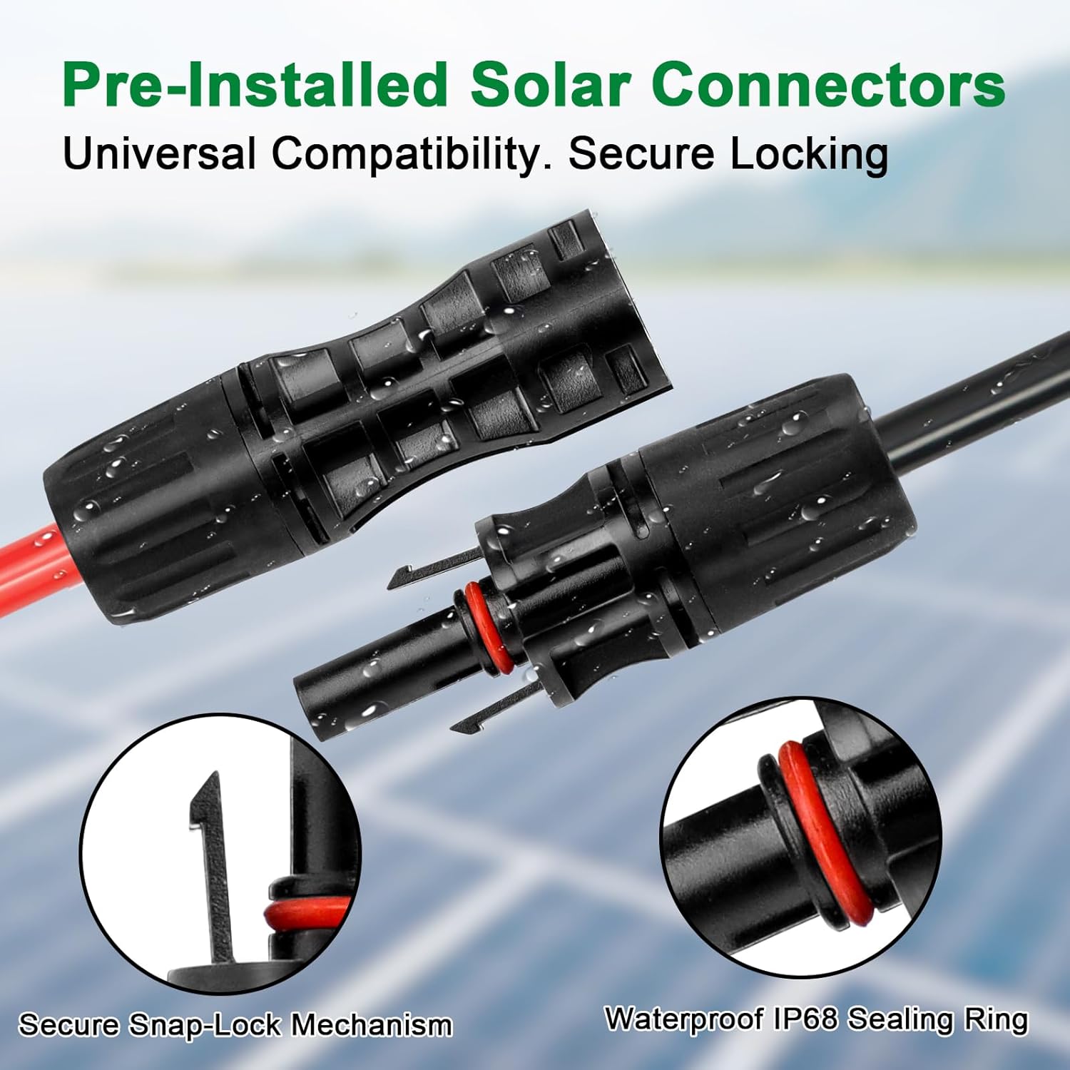 XRDS -RF Solar Cable 30FT, 8AWG Solar Extension Cable with Male & Female Solar Connectors, Flame-Retardant Protective Sleeving Solar Panel Cable, Weatherproof PV Wire for Solar Panel Connection
