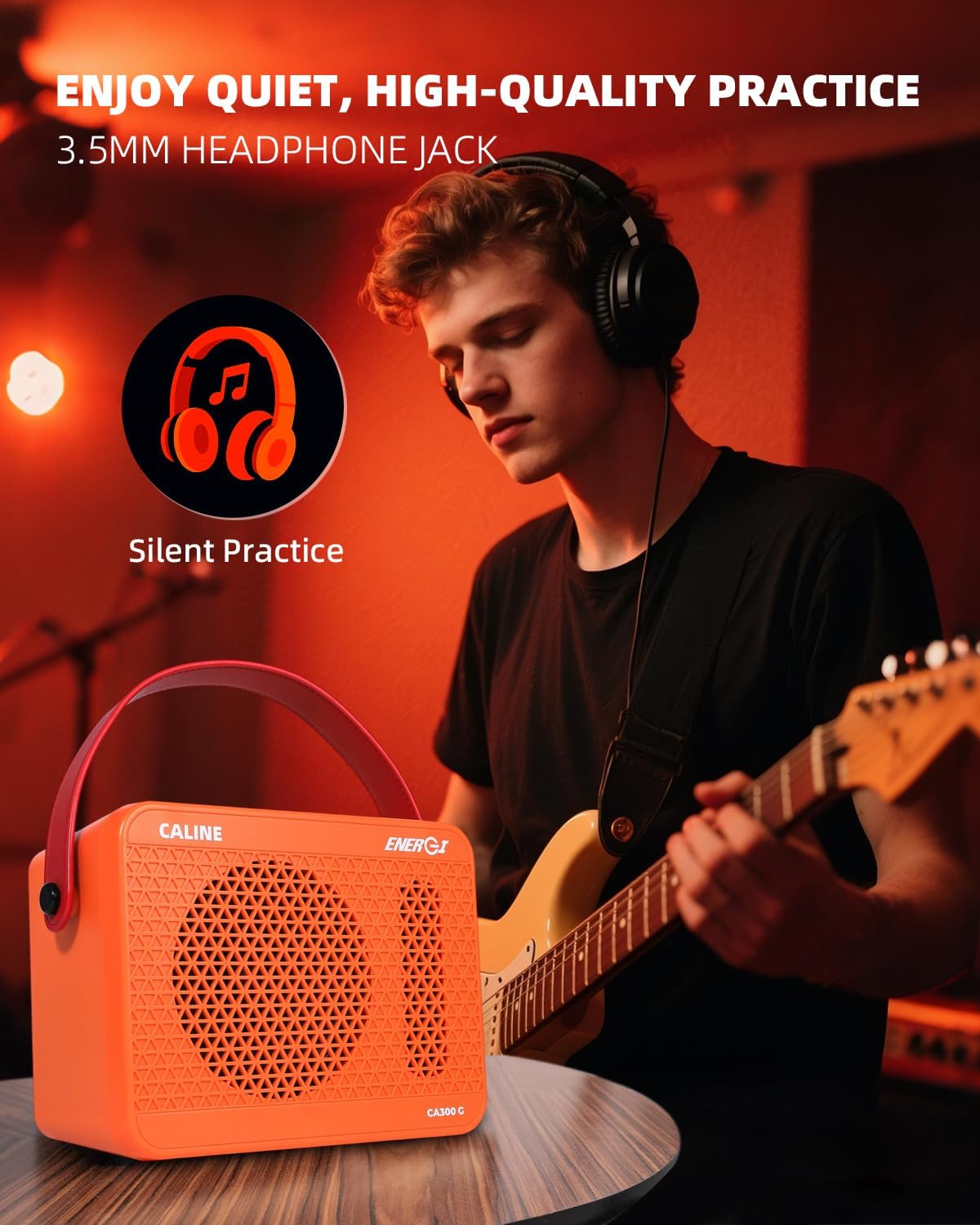 Caline 15W Electric Guitar Amp,Portable Practice Guitar Amplifier with Clean Distortion Effects,Small Bluetooth 5.3inch Speaker Amps for Electric Guita