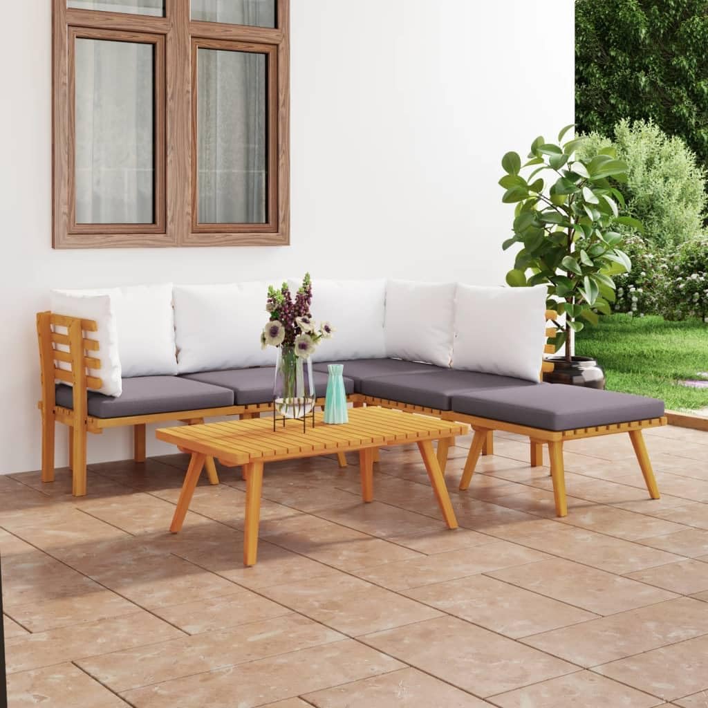 6 Piece Patio Lounge Set with Cushions Solid Acacia Wood,Elegant Acacia Wood Patio Lounge Set: Modular Sofa with Cushions Patio Furniture Sets, Outdoor Furniture Sets