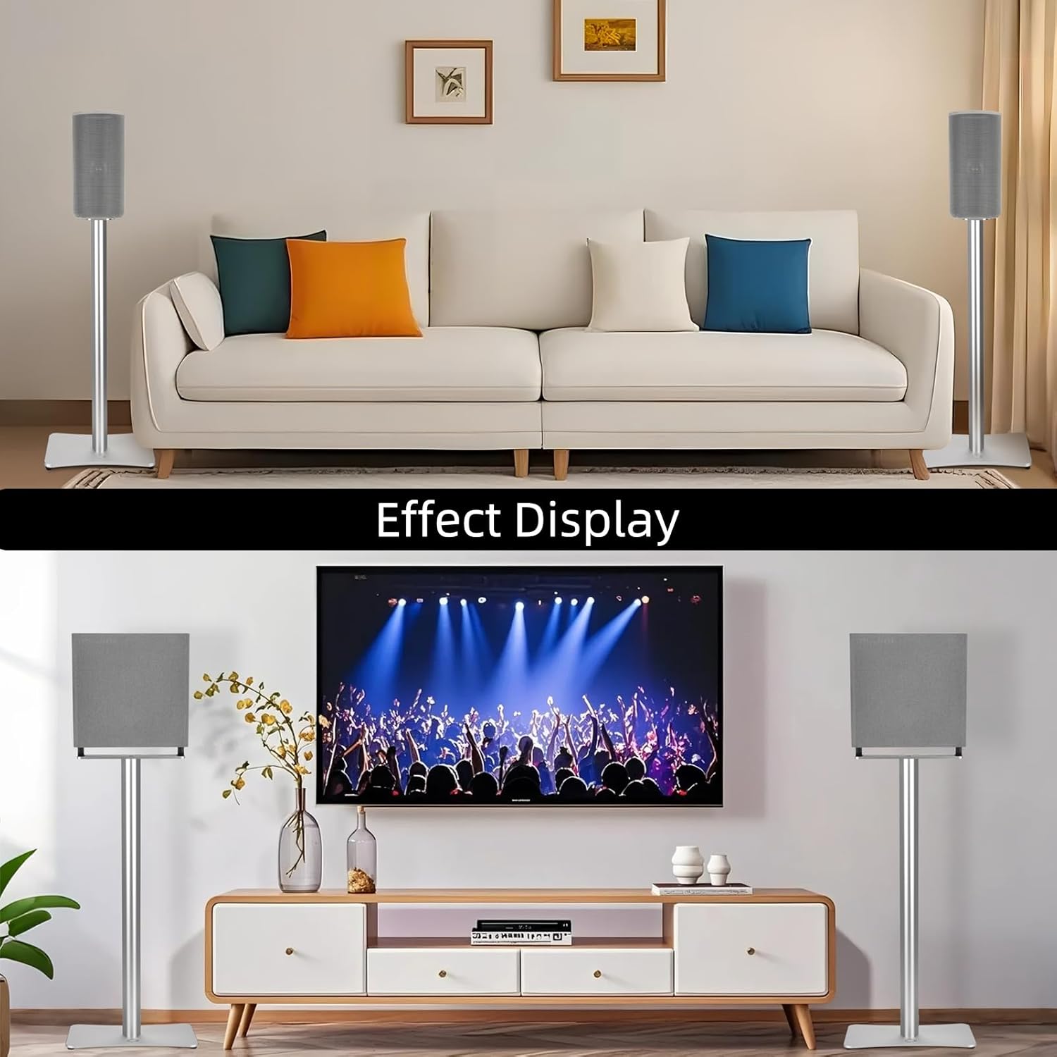 Premium Aluminum Floor Stand for Sony HT-A9M2/HT-A9/SA-RRS5,Universal Fit for Dolby Atmos Speakers, Heavy-Duty Anti-Vibration Design, Cable Management System