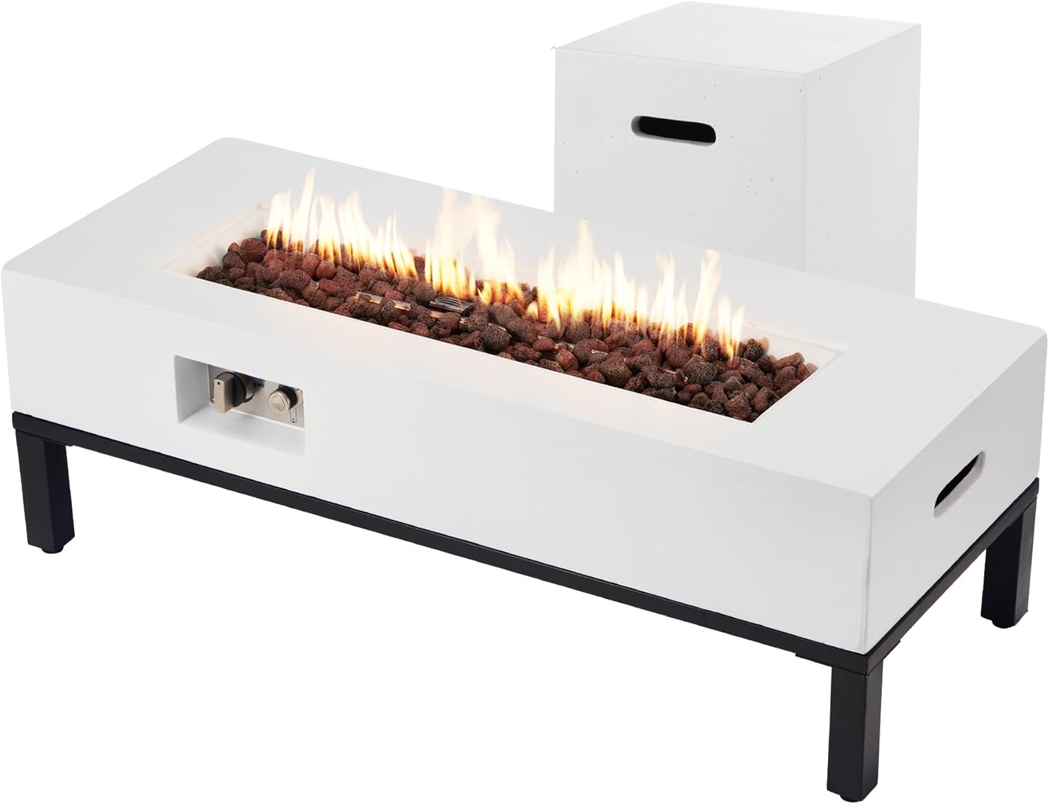 50,000 BTU Rectangle Propane Fire Pit Table w/Tank Table, Outdoor Gas Fireplace for Patio - Includes Rain Cover, Lava Rocks, Auto-Ignition Stand
