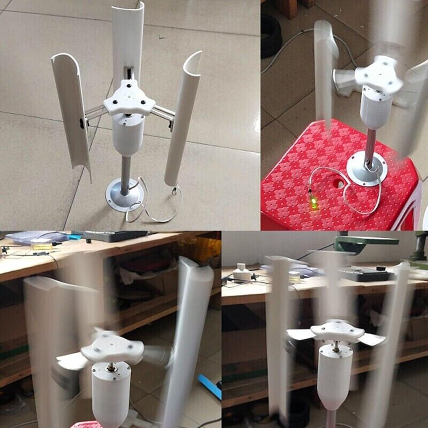 DIY Vertical Axis Wind Turbine Kit - 3-Blade PVC Windmill Model With 3-Phase PM Generator, LED Demo, Alloy Base