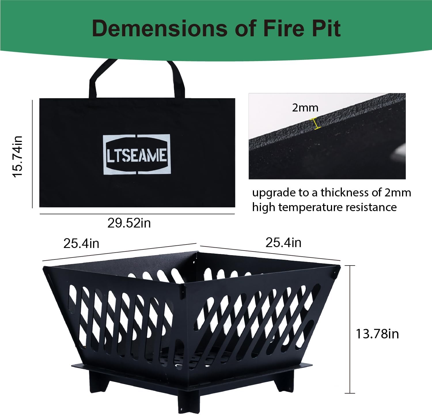 25 inch Portable Fire Pit for Outside Collapsible Plug Fire Pit Suitable for Camping, Picnics, Courtyards, Garden Bonfires and Outdoor Firewood with Storage Bag