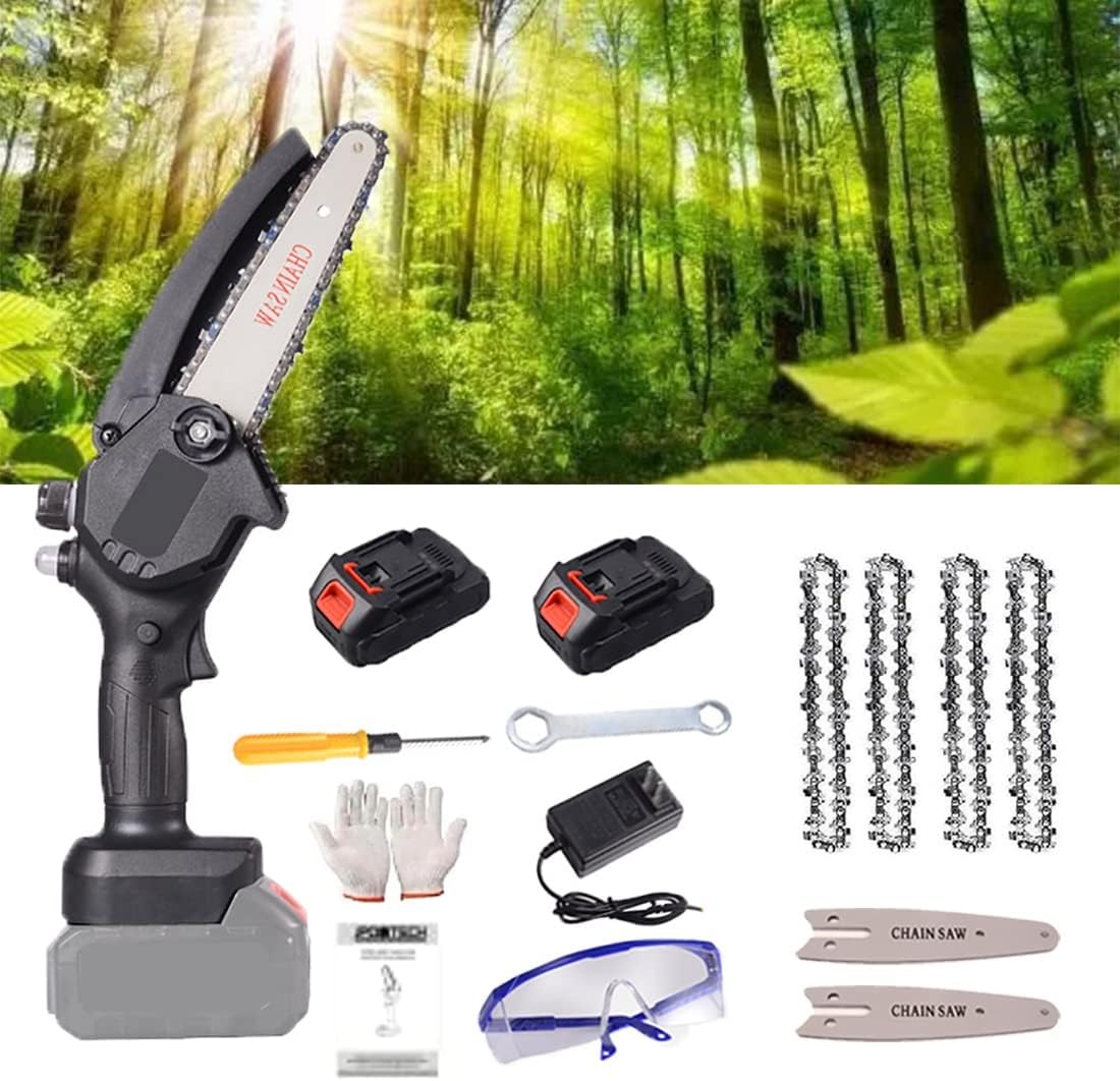 Mini Chainsaw,6 Inch Mini Chainsaw Cordless,One-Hand Chainsaw, Electric Chainsaw,Handheld Mini Chainsaw,Cordless Power Chain Saws with Security Lock (Color : Black-36V, Battery *1 : 4*Chain)