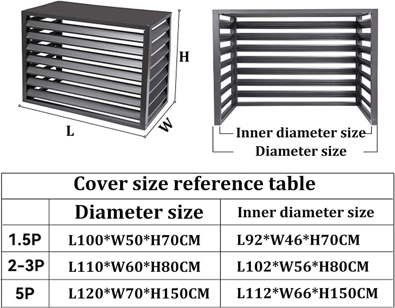 air Conditioner Fence for Outside Units Window Air Conditioner Cover Outdoor, Aluminum Weatherproof Protection Cover for Outside Units,Garden Blinds Privacy Screen (Color : Black, Size : 4 Sides: L1