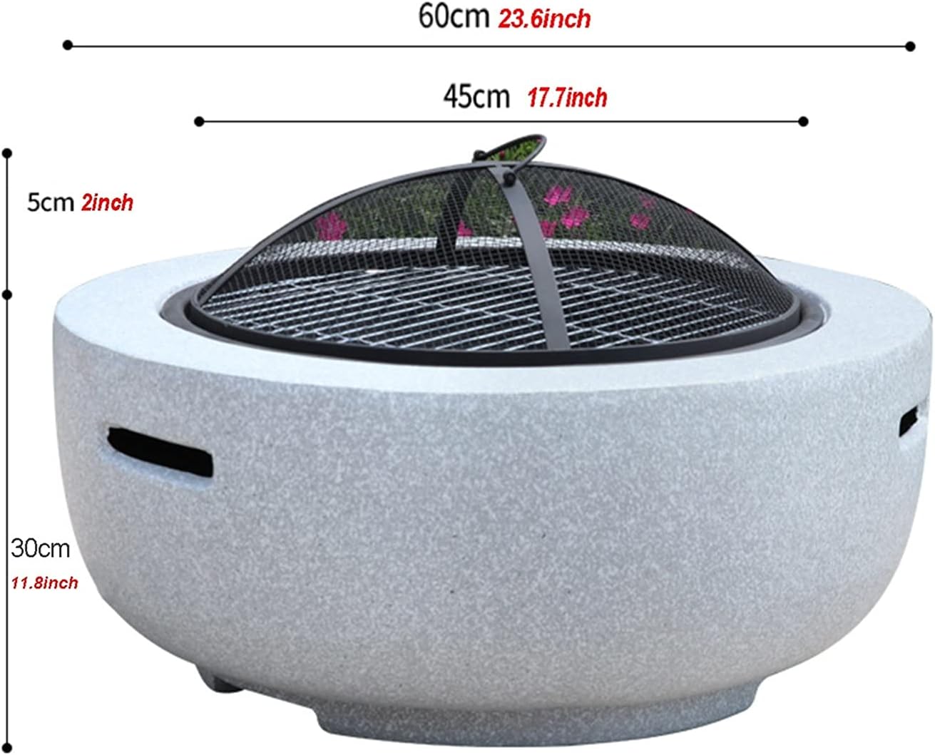 Fire Pits Outdoor Garden Terrace Round BBQ Table, Outdoor Wood Burning Fire Bowl with Spark Screen and Poker, Imitation Stone Leisure Table
