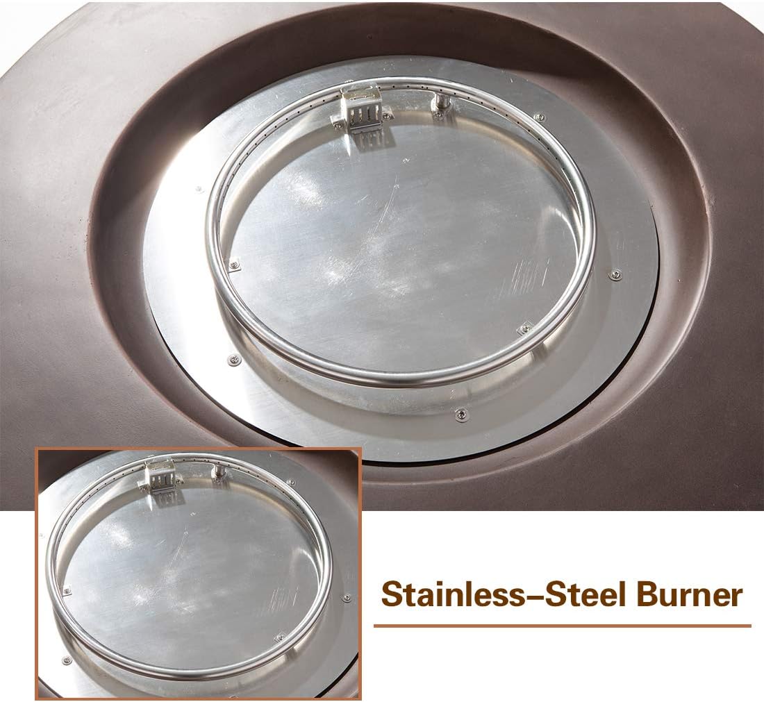 AQUILLA Outdoor Propane Fire Pit Coffe Table w Brown 42 inch Round Base Patio Heater, 50000 BTU Stainless Steel Burner w Glass Rocks, Waterproof Cover