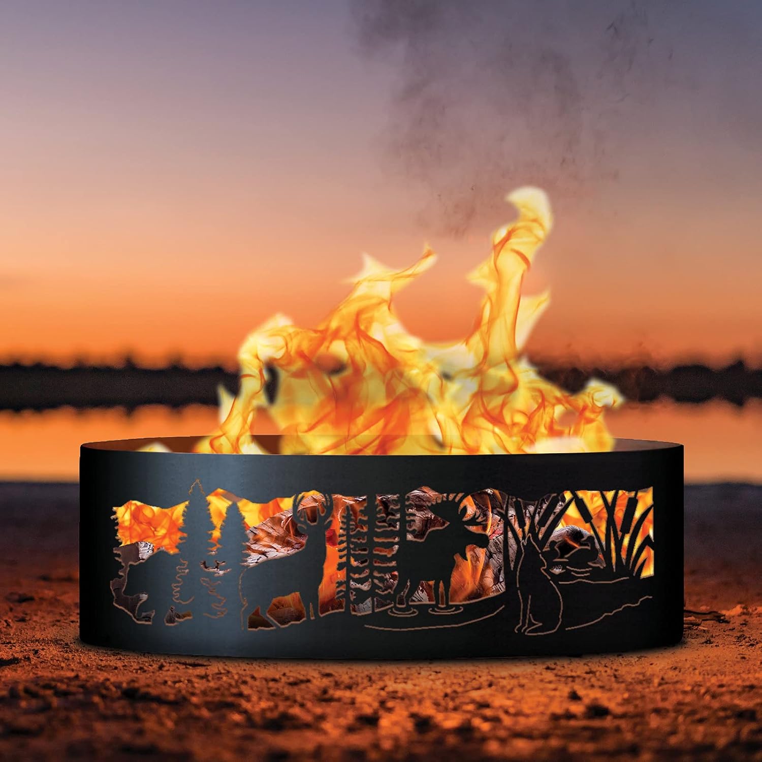 PD Metals MG00937-FP Moonlight Gathering Unpainted 12 in. Tall 37 in. Diameter Outdoor Fire Ring with Fire Poker - 37 x 37 x 12 in. - Rustic Black Color