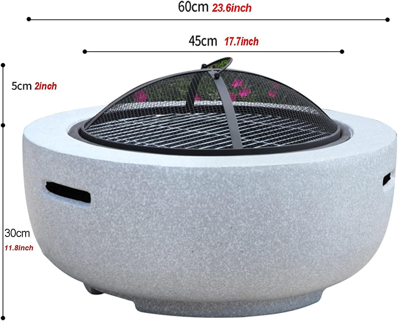 Outdoor Fire Pit Garden Wood Burning Fire Pit BBQ Table, Outdoor Wood Burning Fire Bowl with Spark Screen Cover and Poker, 60cm