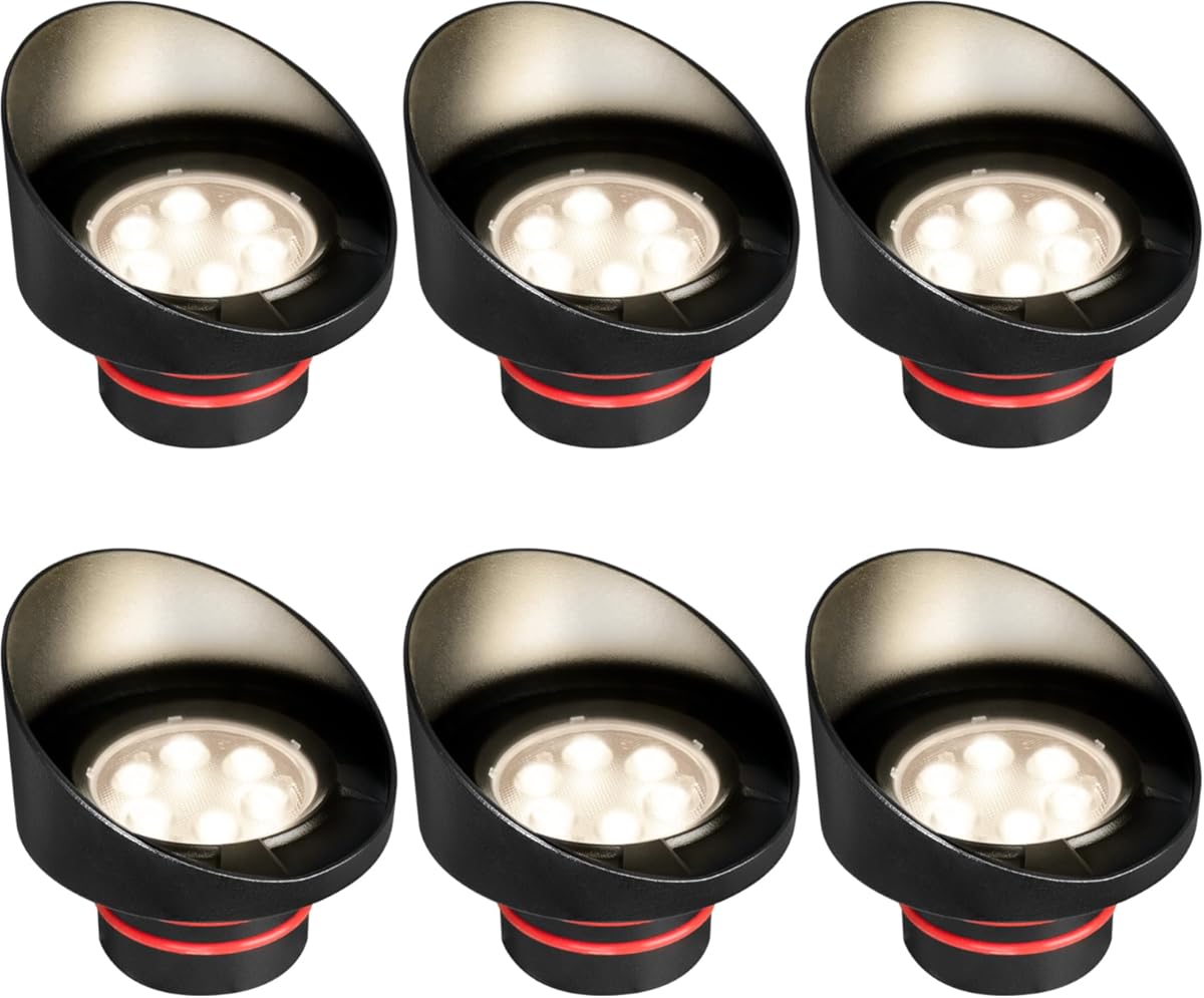 GKOLED 6-Pack Low Voltage Dimmable In-Ground Lights, 7W Shield Top Well Light, 12V AC/DC LED Outdoor Landscape Paver Lighting for Pathway Garden, Die-cast Aluminum, Black Powder Coated Finish, IP67