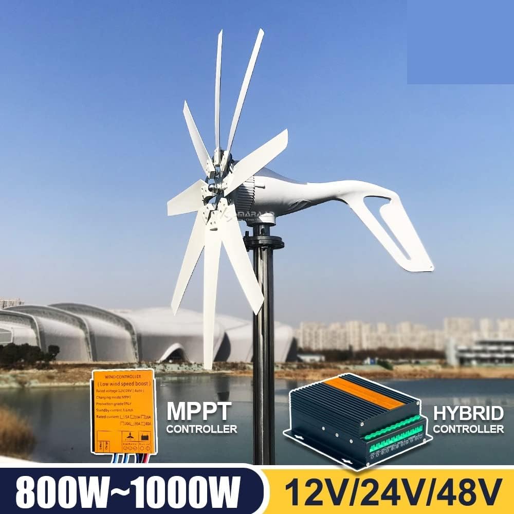 Wind Turbine Generator, 1000W 12V 24V Wind Turbine Generator Complete Set Windmill MPPT/Charge Controller Small Wind Generator Home Use Low Noise for Boats, Gazebos, Chalets, or Mobile Homes(MPPT Cont