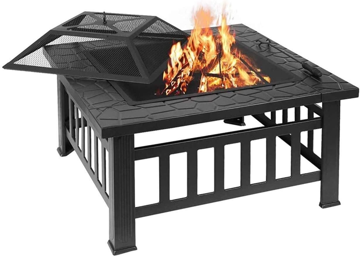 Outdoor Fire Pit Firepit 32in Outdoor Fire Pit Metal Square Firepit Wood Burning Backyard Patio Garden Beaches Camping Picnic Bonfire Stove