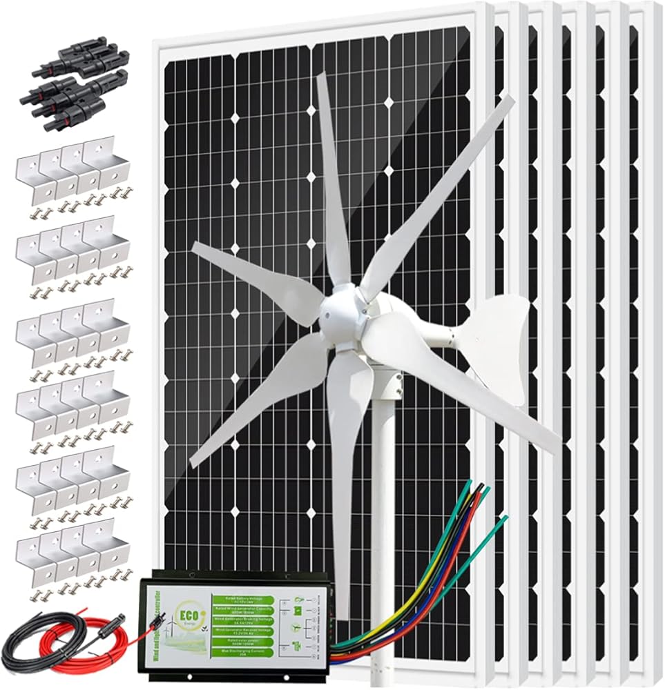 1120 Watts 24 Volt Solar Wind Power Kit: 1pc 400 Watt Wind Turbine Generator + 6pcs 120W Monocrystalline Solar Panels + Solar Wind Hybrid Controller + Z Brackets Mount