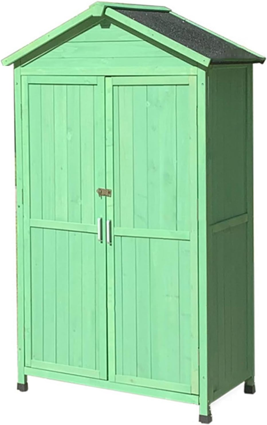 Multi Compartment Storage Cabinet, Outdoor Garden Patio Wooden Storage Cabinet with Adjustable Shelf, Organizer Cabinet with Tilted Asphalt Roof, for Outside Garden (One Color Green)