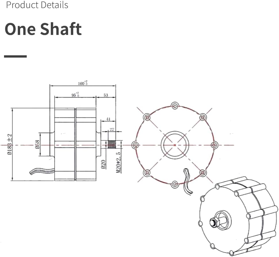 500W Permanent magnet Generator 12V 24V 48V Three Phase Alternator for Home Electric Motor Generator for Vertical Horizontal Wind Turbine (With Base-Double shafts, 48V)