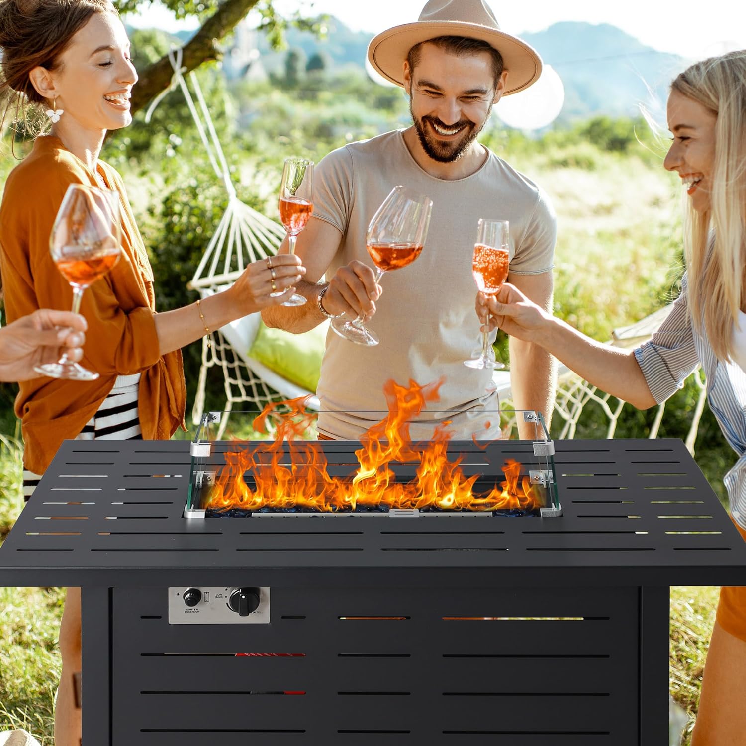 KIGOTY 43 Inch Propane Fire Pit, 50,000 BTU Steel Gas Fire Pit Table for Outside, 2 in 1 Fire Table for Outdoor, Outside Patio Deck and Garden, Black
