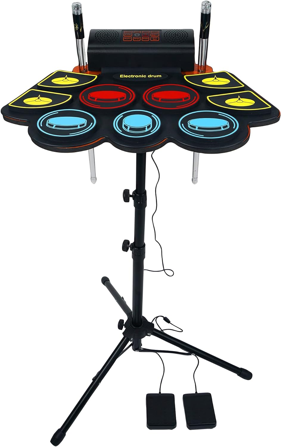 Electric Drum Set for Kids, Electronic Drum Pad with Light Up Drumsticks and Drum Stand, Bulit-in Double Speakers and Rechargeable Battery, Kids Drum Set with LED Drumsticks, 9 Pads Digital Drum Kit