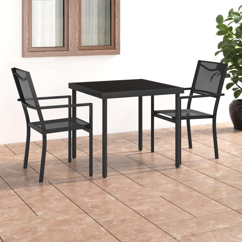 3 Piece Patio Dining Set Steel,Stylish Outdoor Dining Set: Durable Steel Frame, Tempered Glass Table, Comfortable Chairs Furniture Sets for Patio, Lawn & Garden