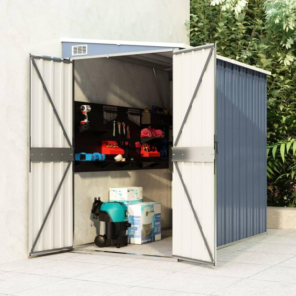 Wall-Mounted Garden Storage Shed Galvanized Steel Outdoor Tool Shed with Lockable Doors 46.5