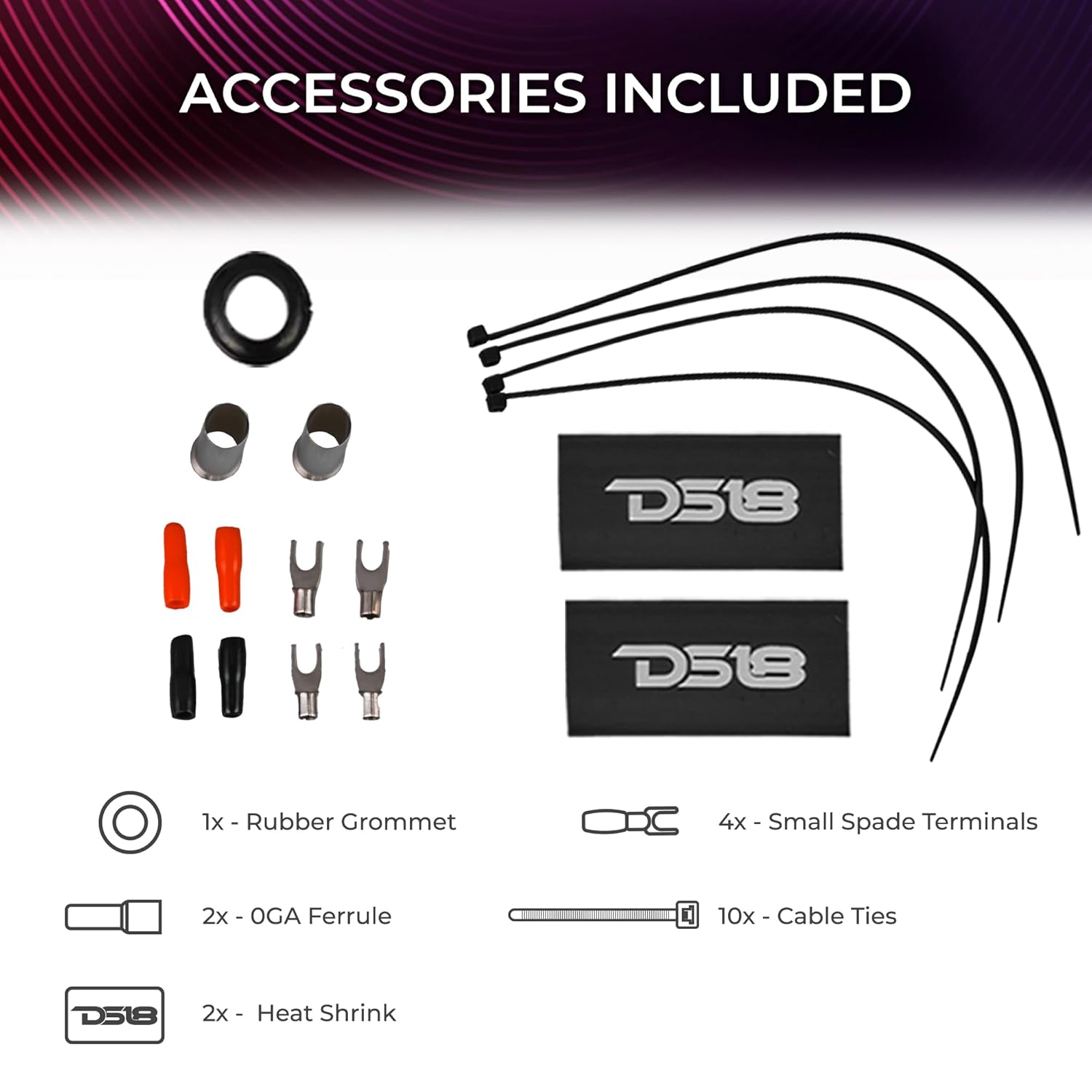 DS18 AKIT0.GR 0-GA Amplifier Installation Wiring Kit with Fuse Holder 250A, Up to 3500 Watts RMS, Ultra Flex Wire, Amp Wire Kit, Amp Wiring Kit 0 Gauge - Green