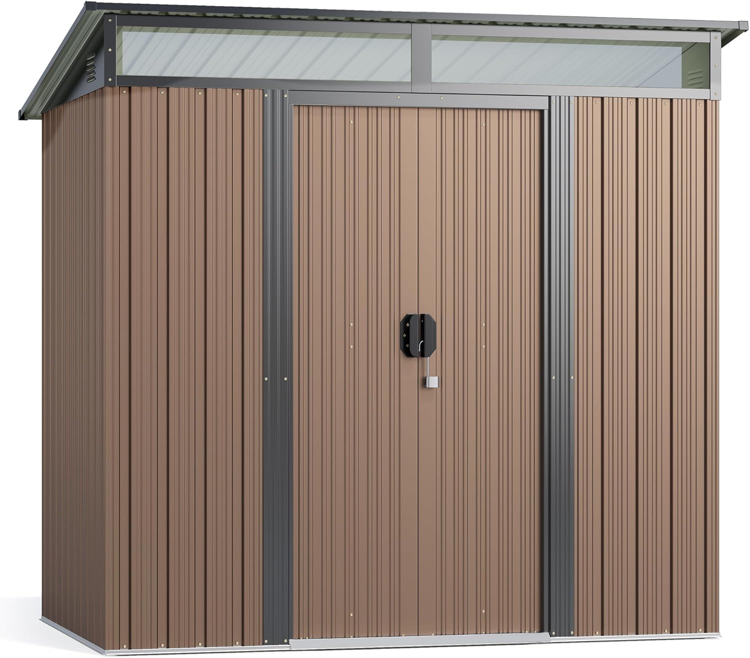 Gizoon 6'x4' Outdoor Storage Shed Metal Garden Shed with Sliding Lockable Doors, Versatile Tool Bike Shed with Transparent Panel Windows, Outdoor Storage Clearance for Backyard, Patio, Light Brown