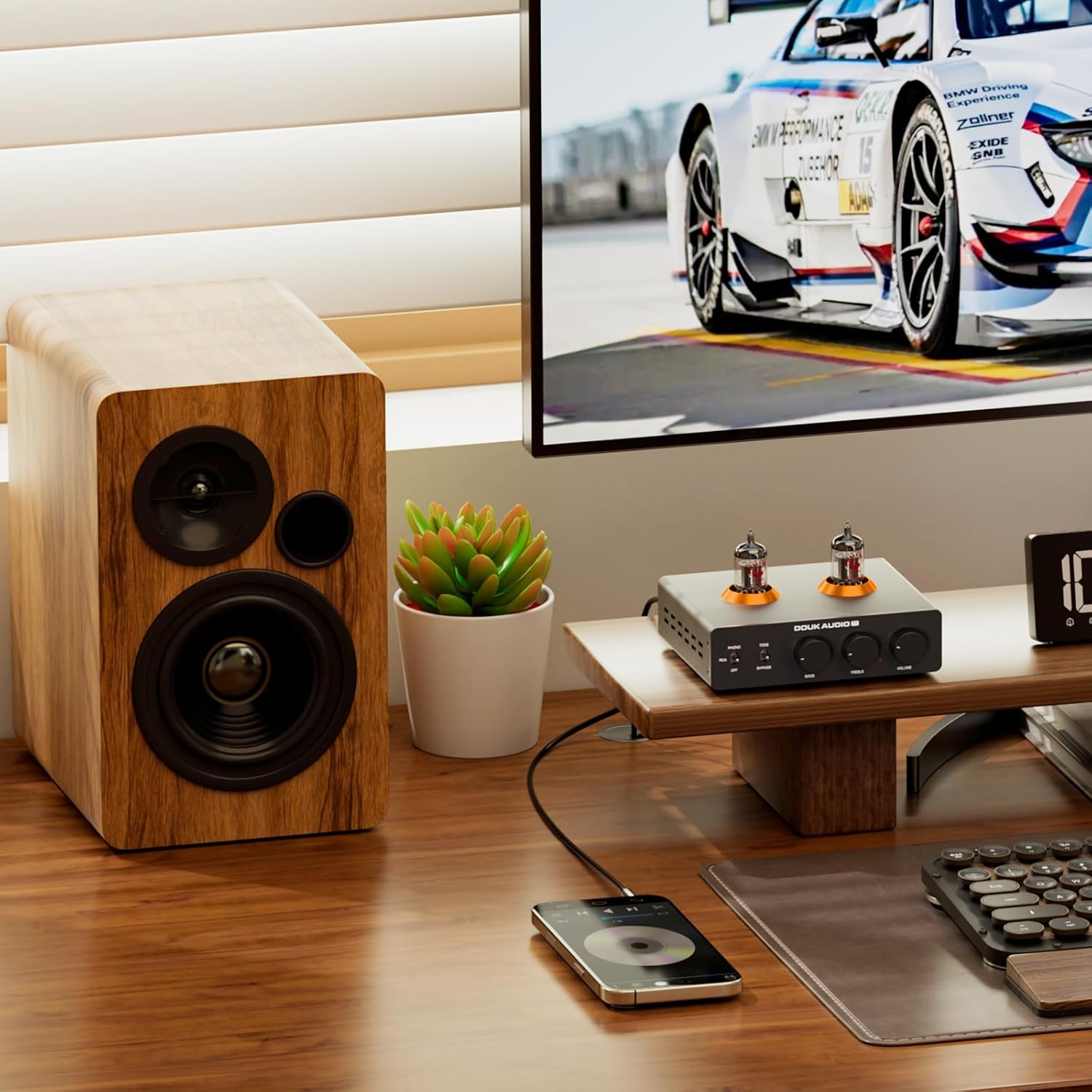 Douk Audio P7 Phono Preamp: Vacuum Tube Turntable Preamplifier with Balanced XLR Output, High-Pass Filter, Bass & Treble Control, Bypass for MM Record Player, Amplifier, Speaker