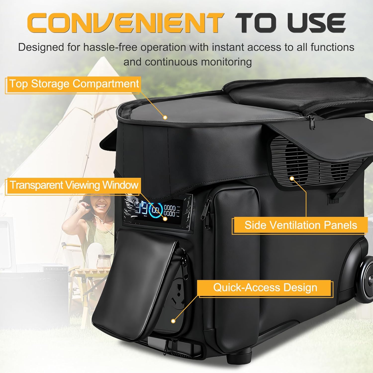 Protective Cover Compatible with DELTA Pro & Extra Battery, Waterproof Dustproof Storage Case with Top Compartment, Transparent Window & Adjustable Strap for Outdoor Indoor Use