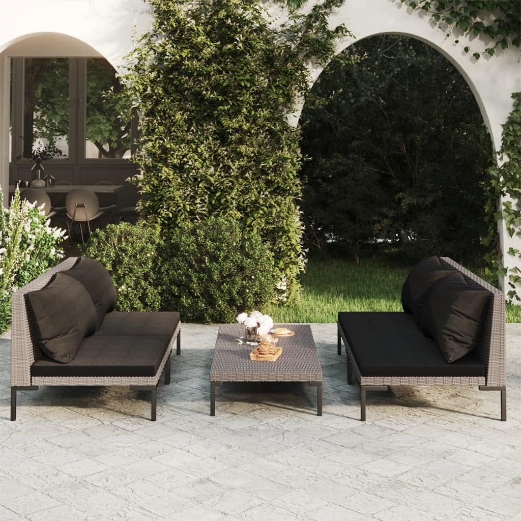 5 Piece Patio Lounge Set with Cushions Poly Rattan Dark Gray,Comfortable Patio Lounge Set: Durable Steel Frame and WeatherResistant Rattan for Outdoor Enjoyment Patio Furniture Sets, Outdoor Furniture