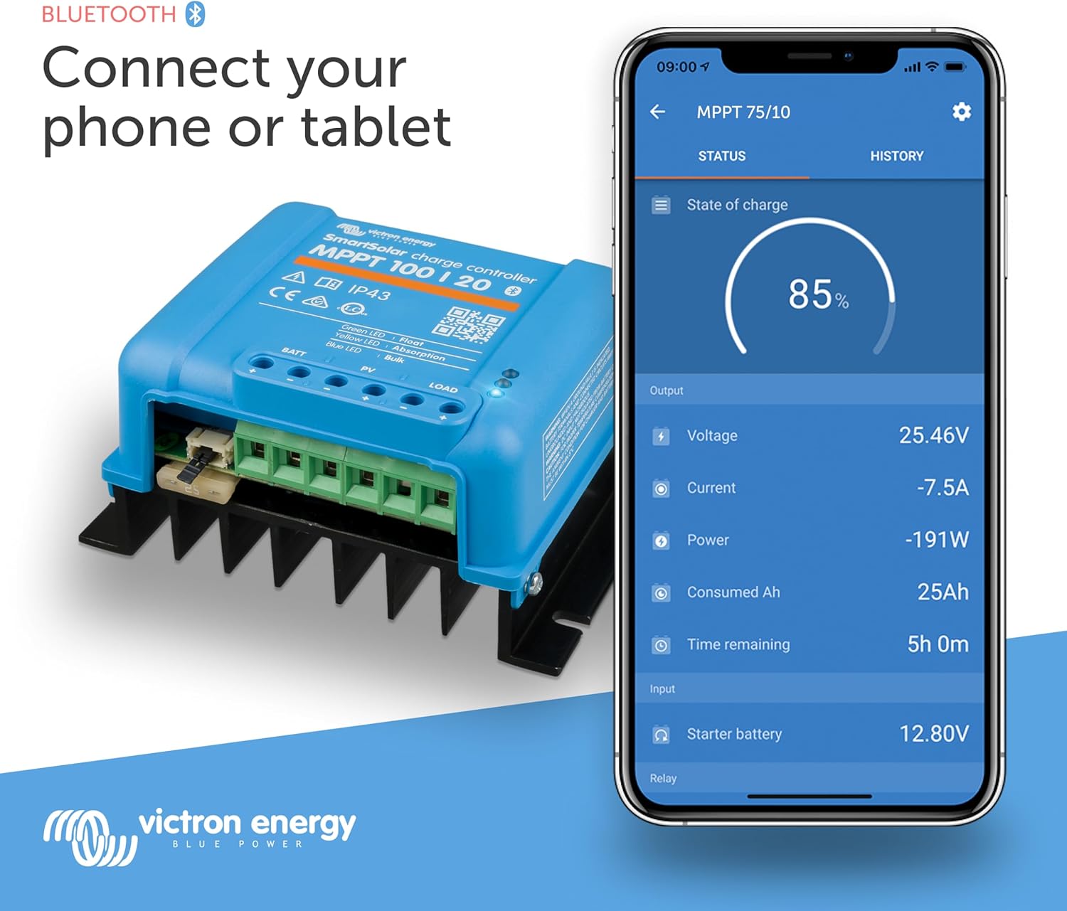 Victron Energy SmartSolar MPPT Solar Charge Controller (Bluetooth) - Charge Controllers for Solar Panels - 100V, 20 amp, 48-Volt