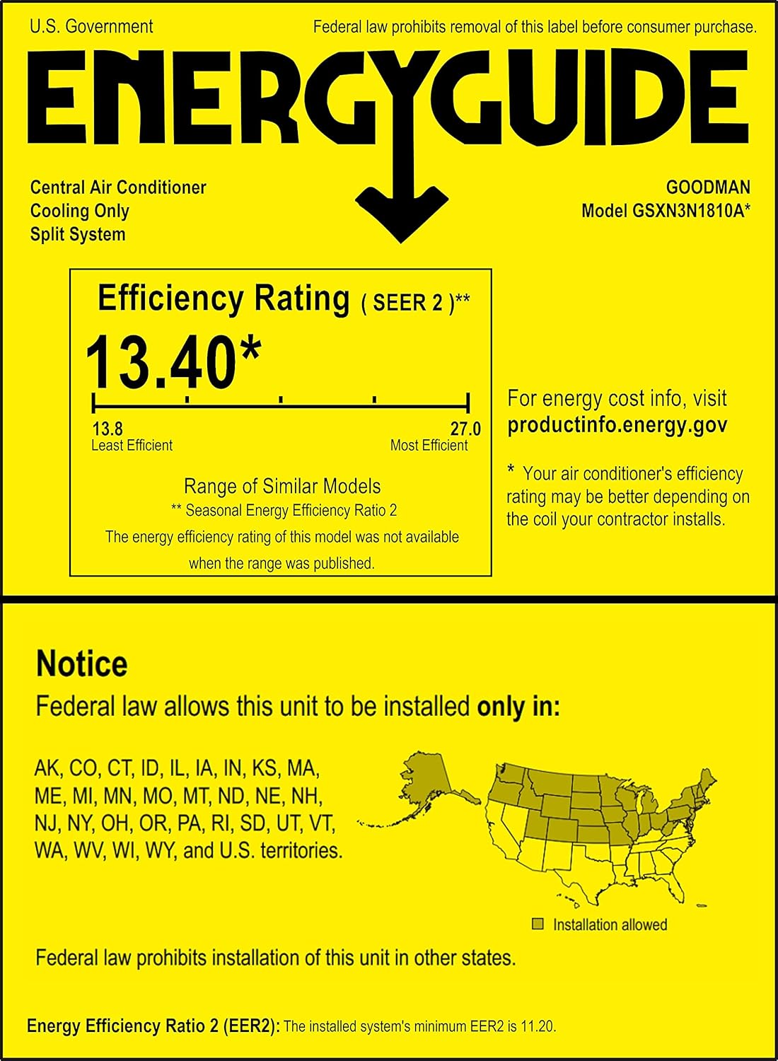 Goodman 1.5 Ton 13.4 SEER2 Air Conditioner Condenser - GSXN3N1810