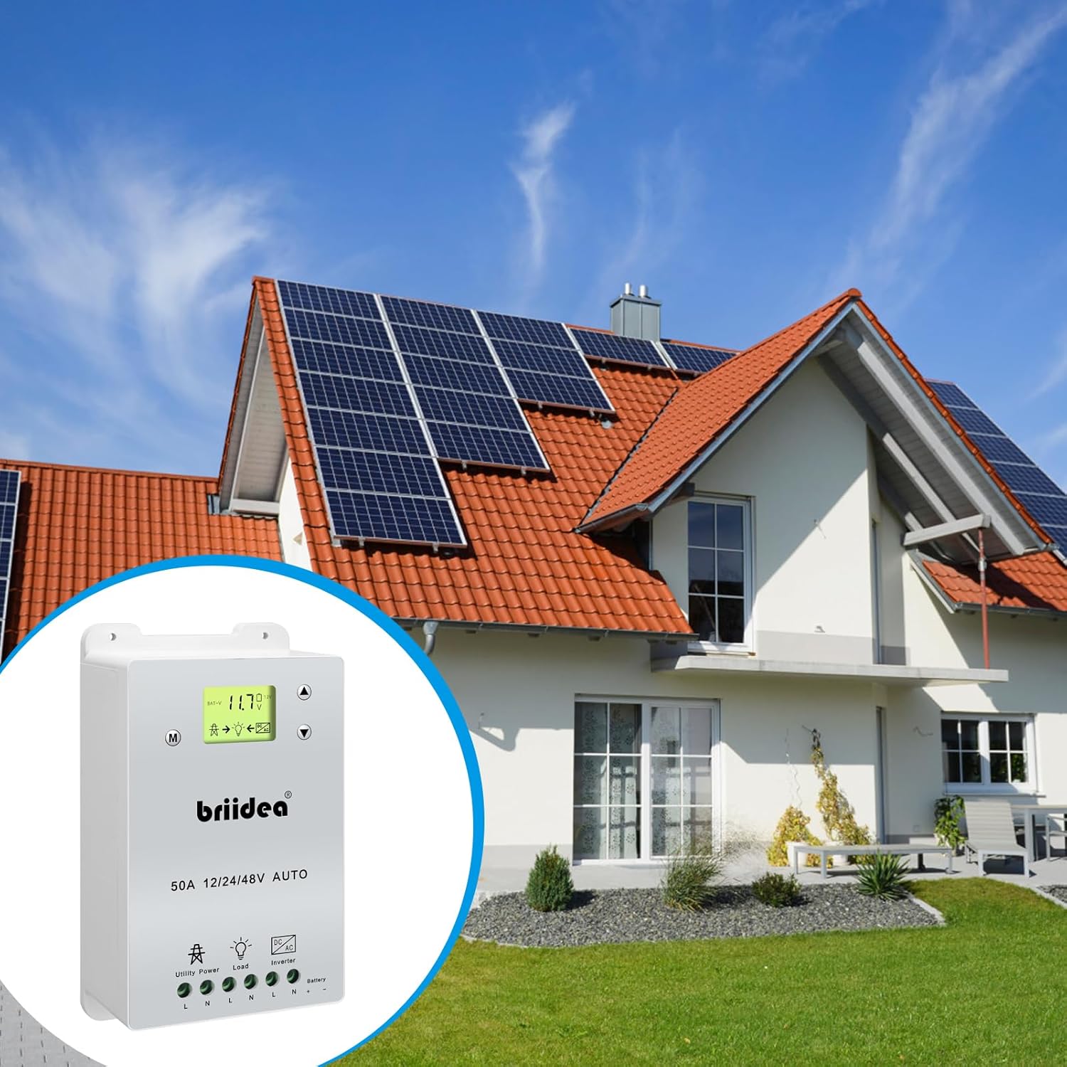 Automatic Transfer Switch, Briidea 50A 5500 Watt ATS Dual Power Controller for Off Grid Solar Wind Systems DC 12V 24V 48V AC 110V 220V