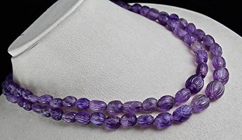 2 Line Natural Purple Amethyst Carved Beads Necklace 20 INCHES 16 MM to 6 MM