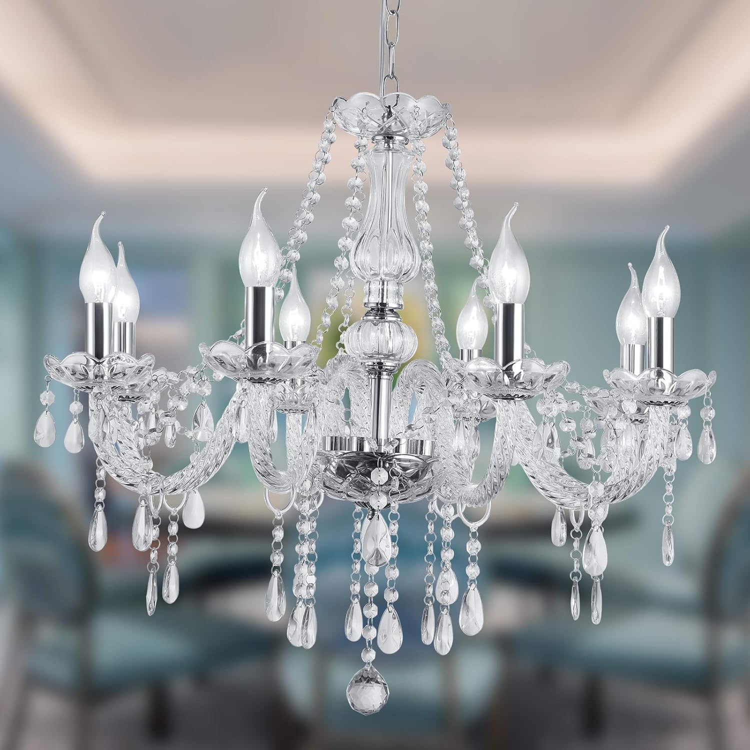 Panghuhu88 Crystal Candle Chandeliers Lighting Modern 8 Lights Pendant Ceiling Fixture Lamp for Dining Living Room Bedroom Hallway Entry Elegant Decoration (8 Bulbs)
