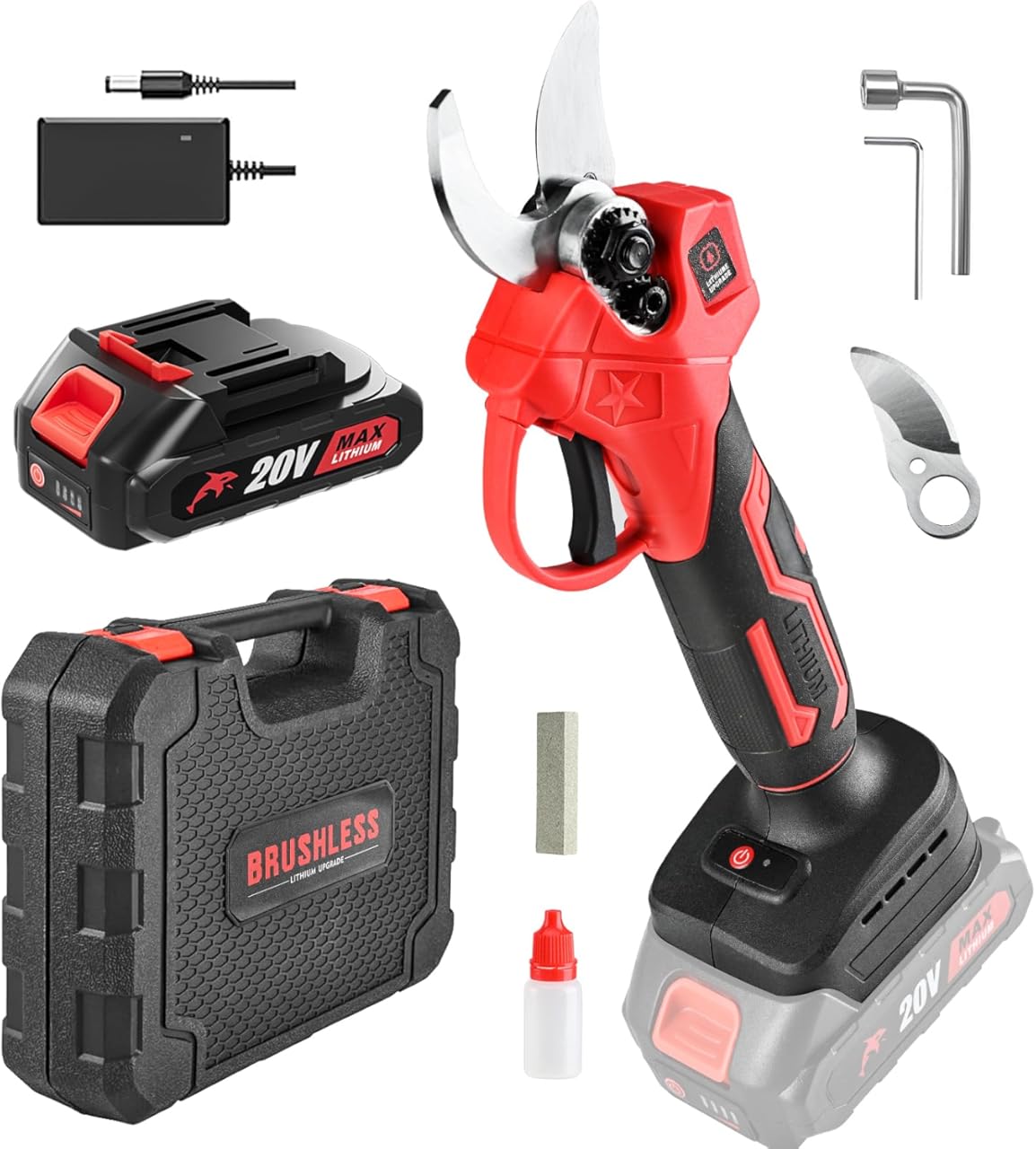 Cordless Electric Pruning Shears, Rechargeable Battery,Powered Tree Trimmers Secateurs Cutters Mini Scissors,One Replacement Blade, Fruit Tree Branches Cutter,Good for Arthritis Hands-Red