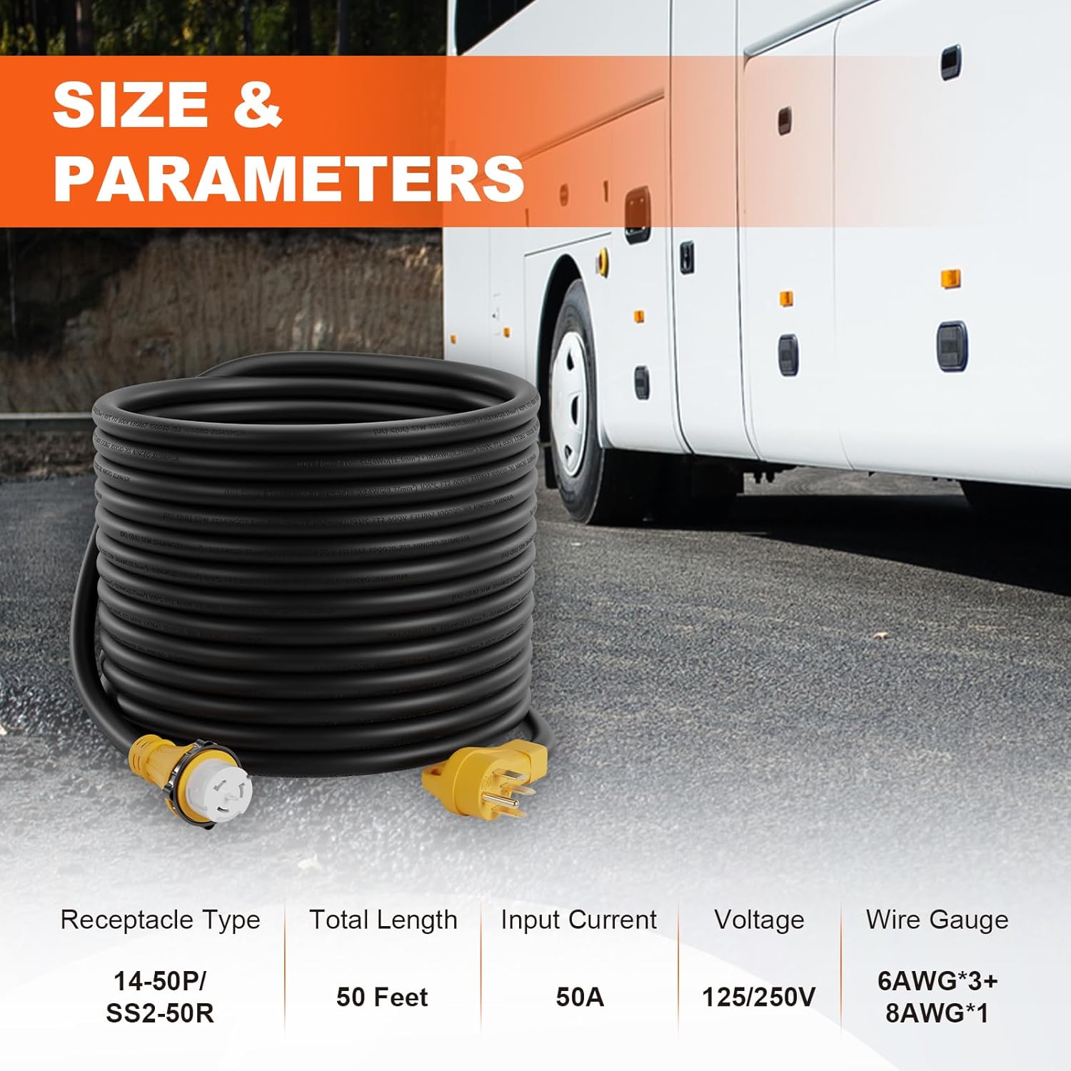 50AMP Generator Cord and Power Inlet Box, NEMA SS2-50P Pre-Drilled Generator Power Inlet Box with LED Power Indicator, 50 FT 14-50P to SS2-50R Extension Cord with Cord Organizer, ETL Listed