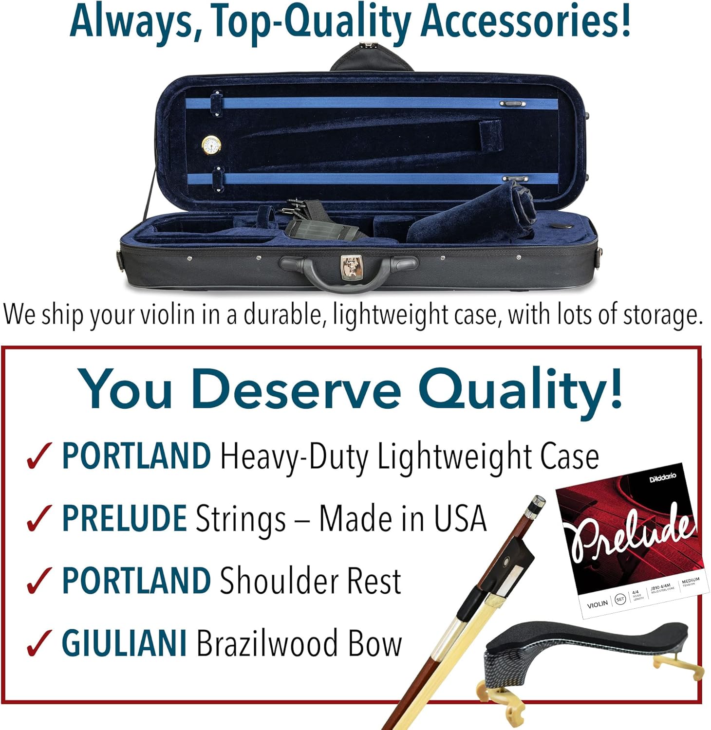 Ricard Bunnel G2 Violin Outfit Clearance 3/4 Size - Carrying Case and Accessories Included - Solid Maple Wood and Ebony Fittings By Kennedy Violins