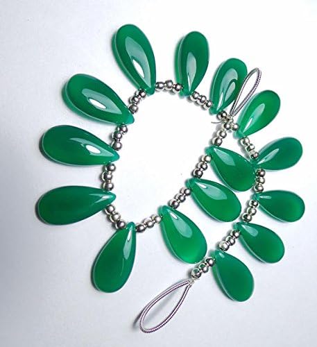 7 matched pairs, 20x10 mm long aprx.,green onxy chalcedony smooth pear briolettes