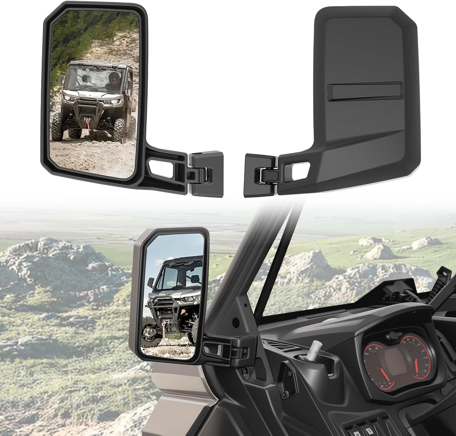 Side Mirrors for Can-Am Defender, Adjustable Side Rearview Mirror for Can-Am Defender HD5 HD7 HD8 HD9 HD10 2016-2025 Accessories, Fit with No Door & Half Door & Full Door, Replace #715008100