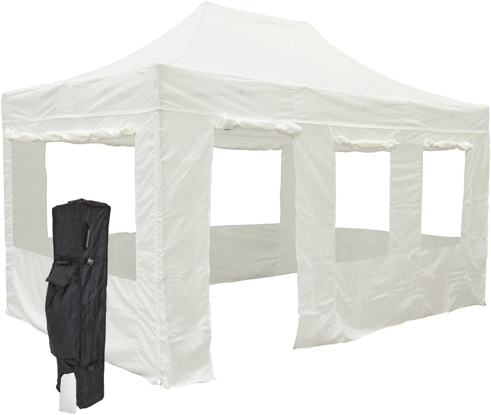 Vispronet White 10x15 Steel Canopy Tent Kit - Resists Up to 25mph Wind Gusts - Includes 10x15 Door and Window Wall, Large Window Wall, 2 10x10 Window Sidewalls, Canopy Storage Bag, and Stake Kit