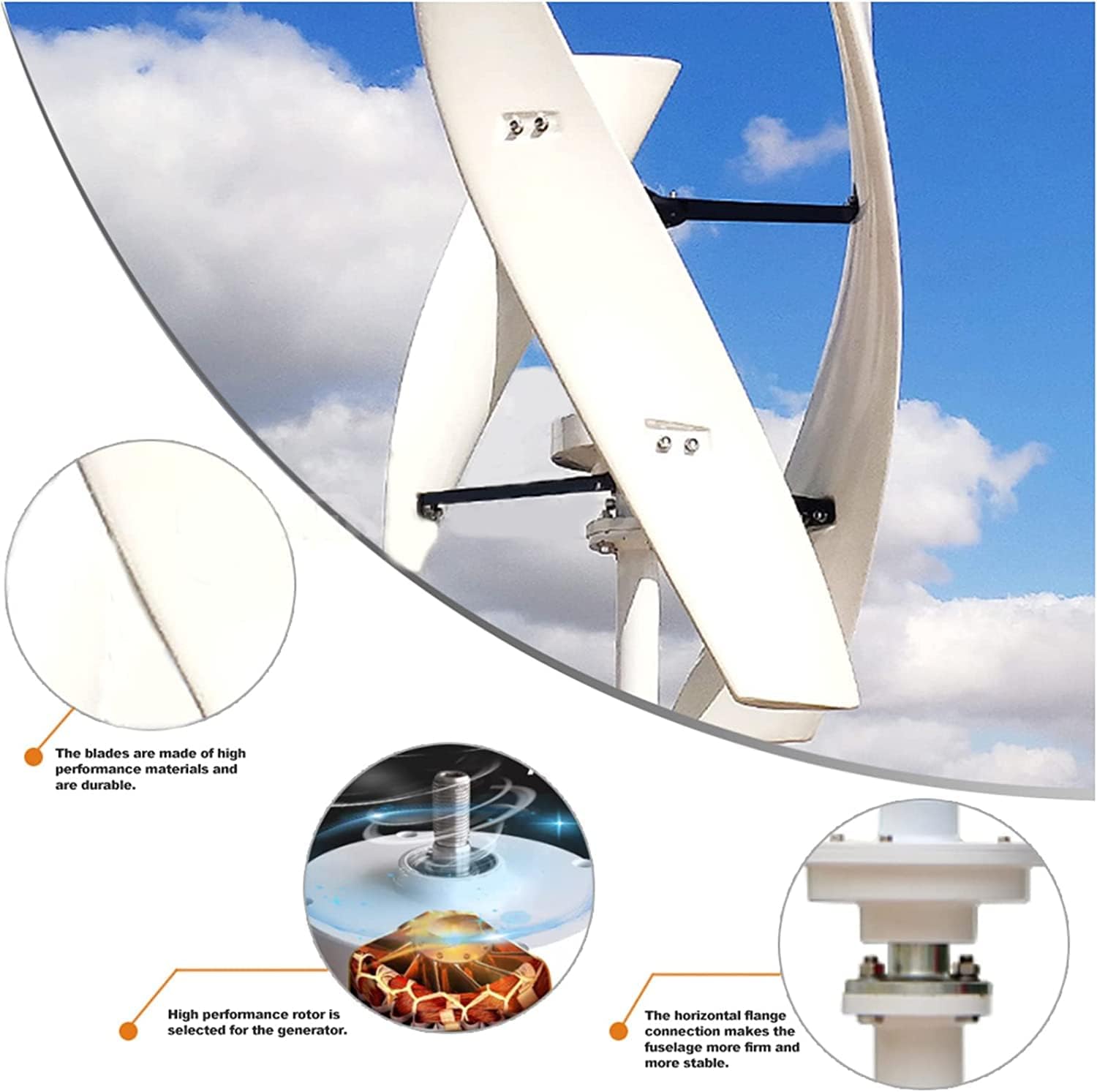 LiuSj JUnSt Vertical No Noise Wind Power Generator,12V 24V 48V220V with MPPT Controlle 3000W Vertical Wind Turbine Three-Phase AC Wind Turbine Generator Kit (White)