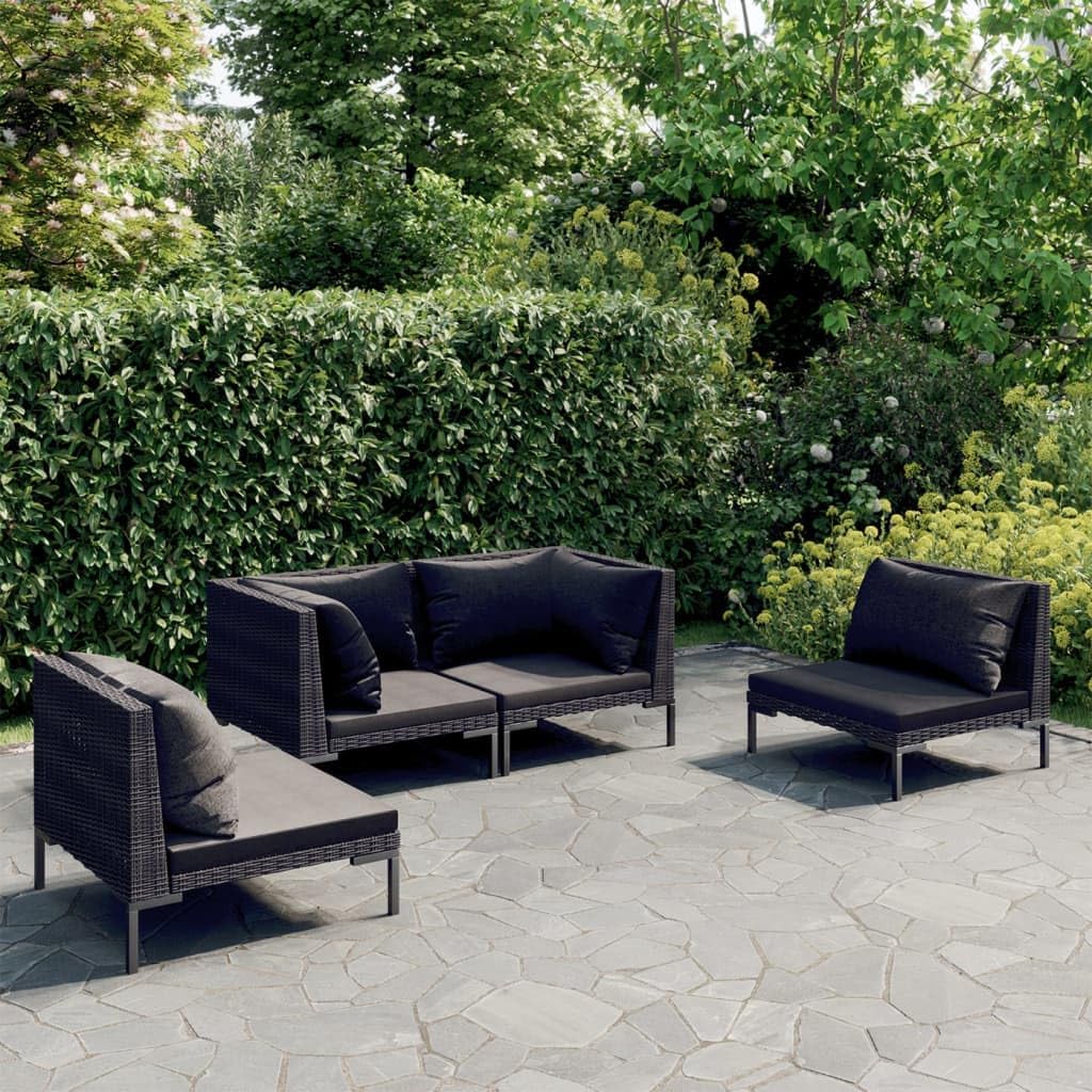 4 Piece Patio Lounge Set with Cushions Poly Rattan Dark Gray,Premium Patio Lounge Set: Comfort and Durability for Your Outdoor, Patio Furniture, Outdoor Furniture Sets