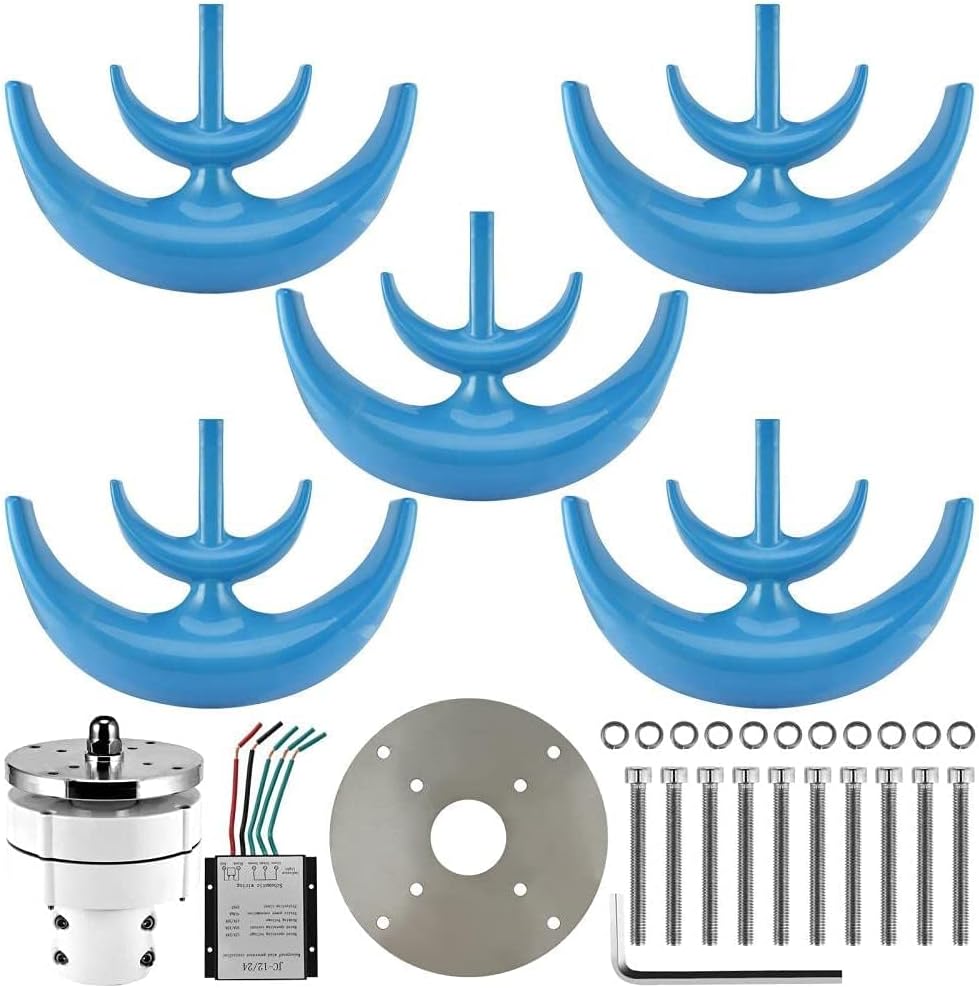 Wind Turbine Generator Kit, 8000W 5 Blade Wind Turbine Lantern Vertical Wind Generator Kit Electricity Producer Equipment (Blue)