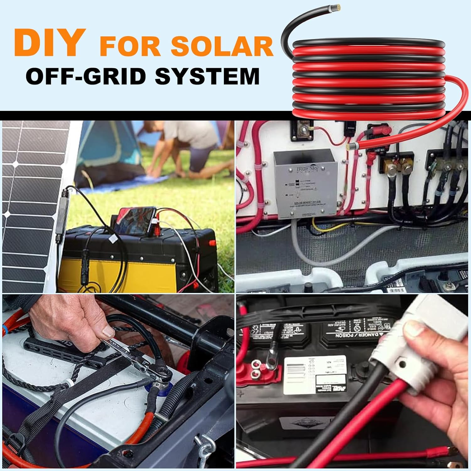 Oududianzi 2x65 Feet Solar Panel Wire, 10AWG Solar Wire Tinned Copper 10 Gauge Solar Cable PV Cable, for Outdoor Automotive RV Solar Panels Boat Marine (65FT Red + 65FT Black)