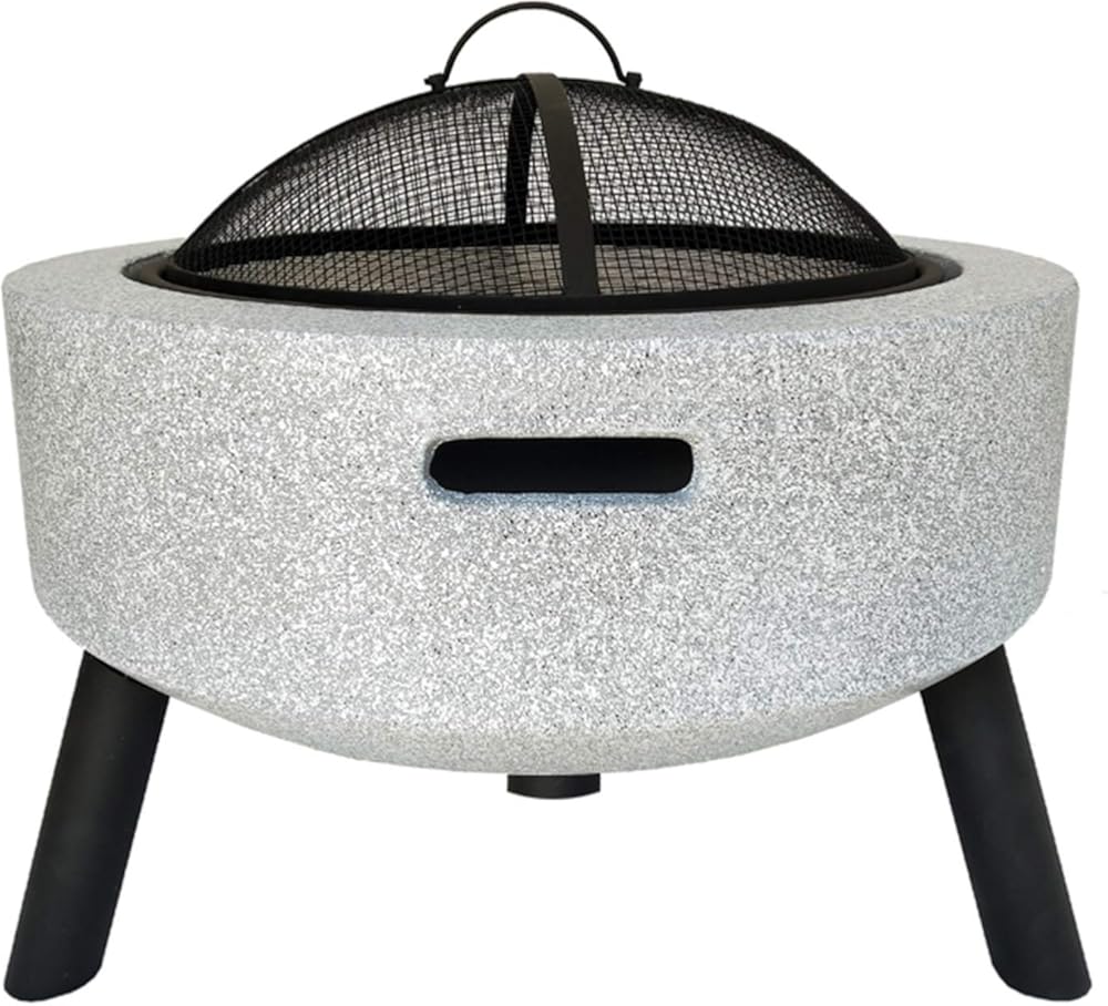 HWOEK Fire Pit with BBQ Grill Shelf, Fire Bowl for Garden and Patio (3 in 1Fire Pit Square Table & Grill) Geo Fire Pit Bowl with Spark Guard