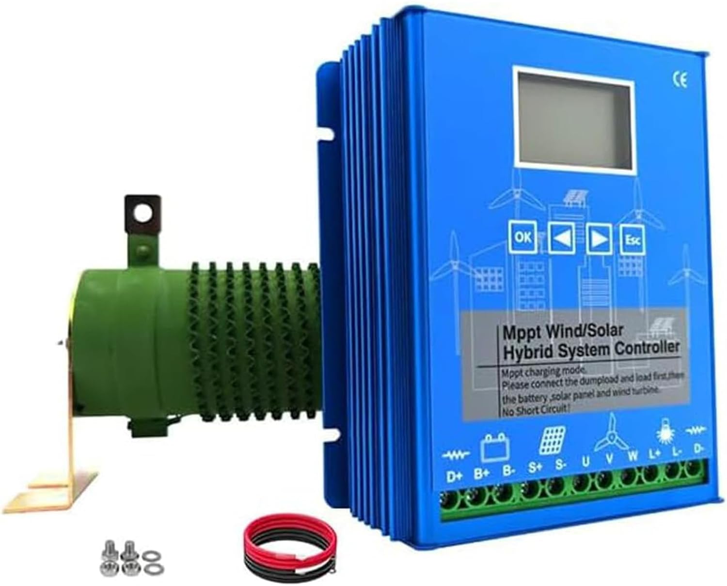 2000W Wind Solar Hybrid Charge Controller 12V 24V 48V MPPT Boost Charge Regulator with LCD Display and Dump Load for Home Street Light 12/24V