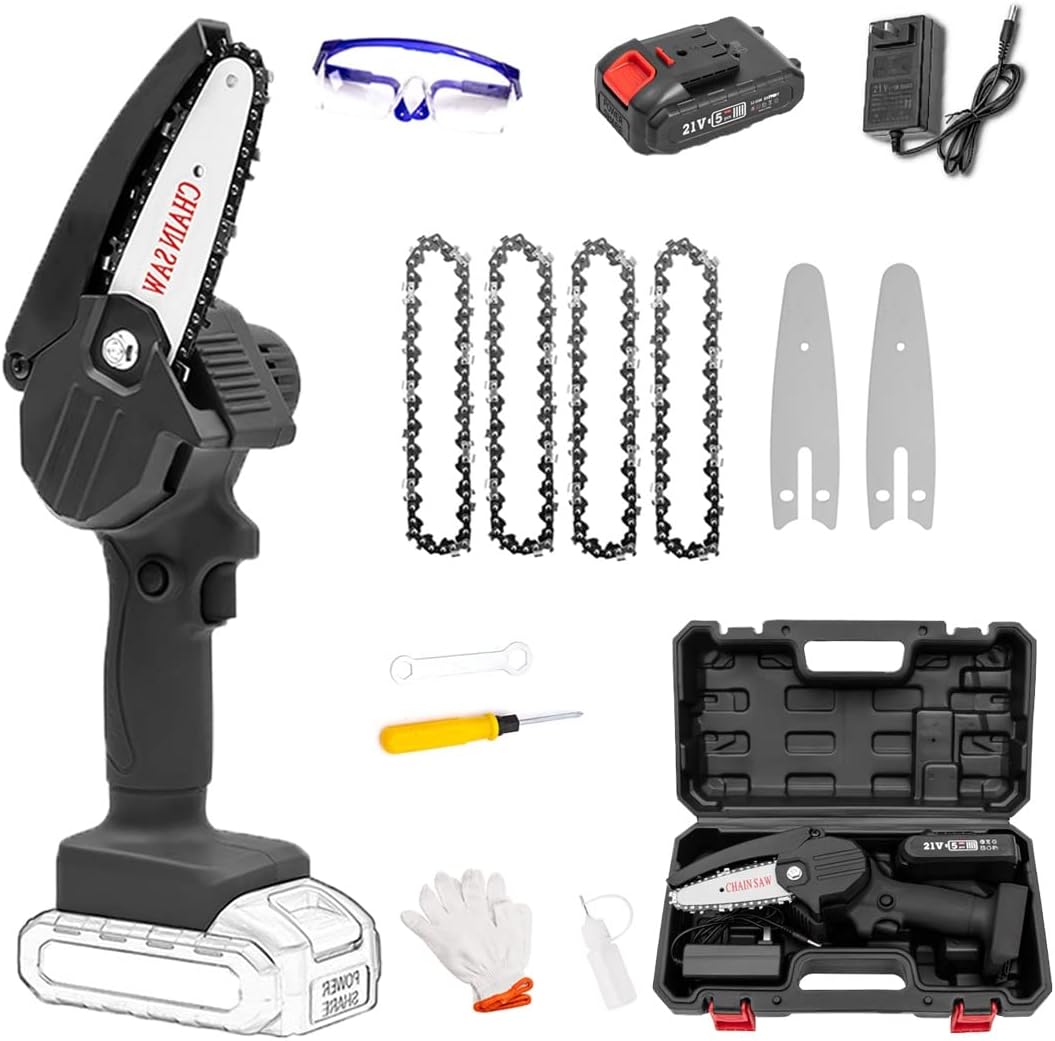 Mini Chainsaw with Battery and Led Lights,Cordless Battery Power,4 Inch Cordless Chainsaw with Charger,Mini Chain Saw,Portable Electric Chainsaw, Suitable for Gardening, Wood, Outdoor Camping