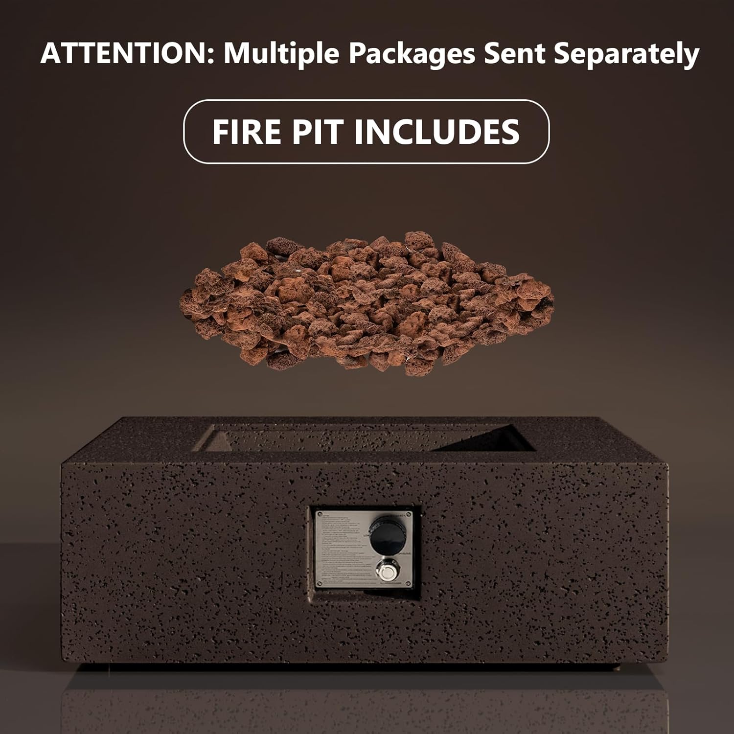 SUNBURY 35 in Square Outdoor Fire Pit, Propane Gas Patio Fire Table, 50000 BTU Firepit Table with Lava Rocks, Wind Guard, Propane Tank Cover, Waterproof Cover (Dark Brown)