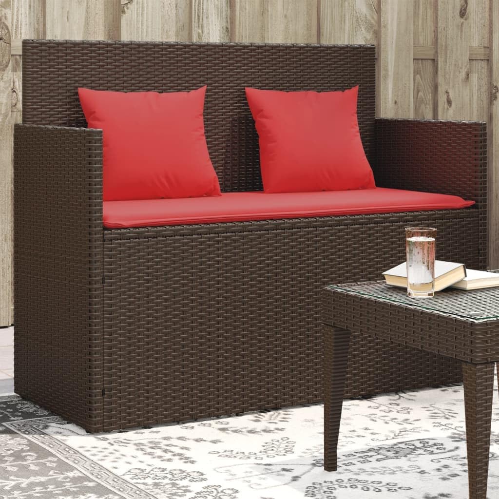 Patio Benches Patio Bench with Cushions Brown Poly Rattan,Superior Patio Bench with Storage and Cushions for Outdoor Furniture Outdoor Furniture & Accessories